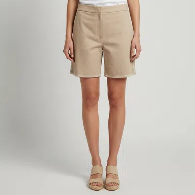 Pre-owned Fendi Beige Gabardine Whipstitch Tailored Shorts M In Sand