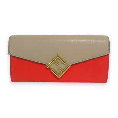 Pre-owned Fendi Beige Gold Red Color Wallet (bi-fold) () In Multi