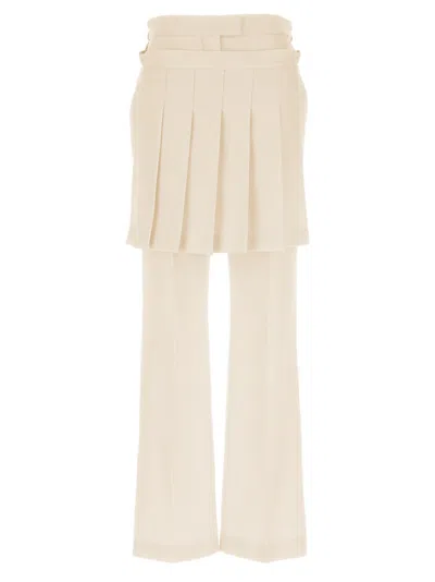 FENDI WHITE PLEATED PANEL GRAIN DE POUDRE TROUSERS