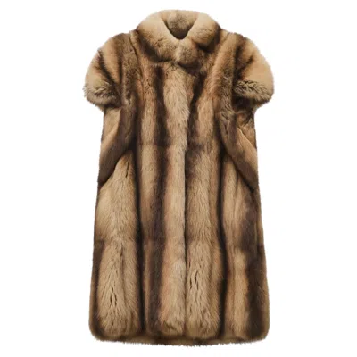 Pre-owned Fendi Beige Hooded Fur Gilet In Brown
