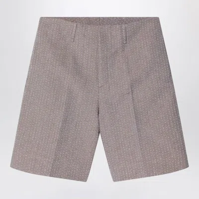 FENDI FENDI  BEIGE JACQUARD BERMUDA SHORTS WITH TOPSTITCHING