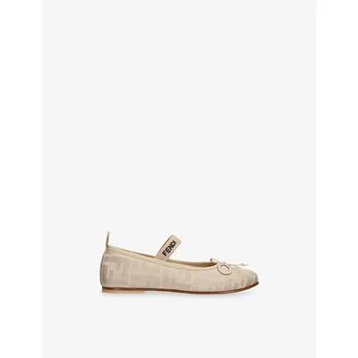 Fendi Beige Kids' Ff Jacquard Ballerina Flats Eur 27 / 9 Uk In Neutral