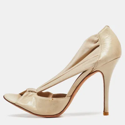 Pre-owned Fendi Beige Leather And Fabric Open Toe Pumps Size 39