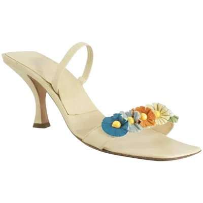 Pre-owned Fendi Beige Leather And Multi Floral Sandals - 7.5 In Brown