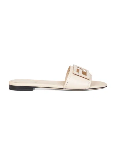 Fendi Beige Leather Baguette Slides