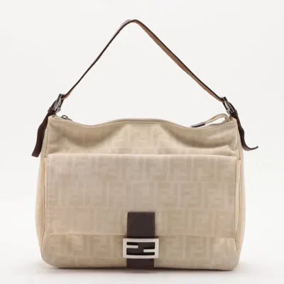 Pre-owned Fendi Beige Leather Canvas Shoulder Bag () In Sand