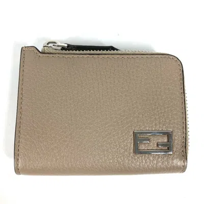 Pre-owned Fendi Beige Leather Coin Purse/coin Case () In Sand