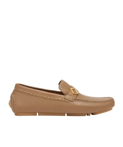 Fendi Beige Leather Driving Loafers