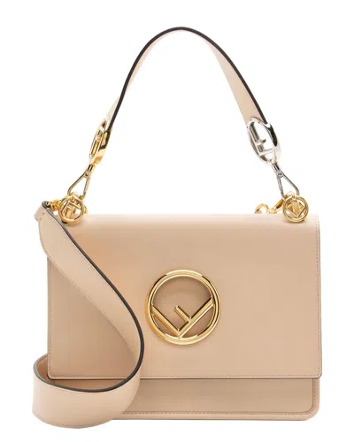 Pre-owned Fendi Beige Leather Kan I F Medium Shoulder Bag (authentic Pre-loved)