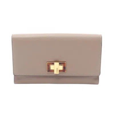 Pre-owned Fendi Beige Leather Long Wallet (bi-fold) ()