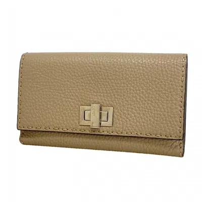 Pre-owned Fendi Beige Leather Long Wallet (bi-fold) () In Sand