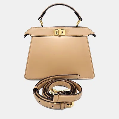 Pre-owned Fendi Beige Leather Peekaboo I See U Petite In Sand