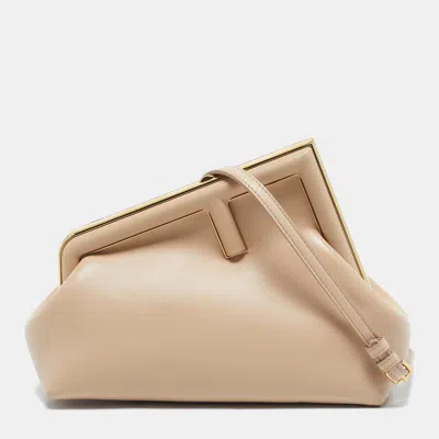 Pre-owned Fendi Beige Leather Small First Shoulder Bag In Sand