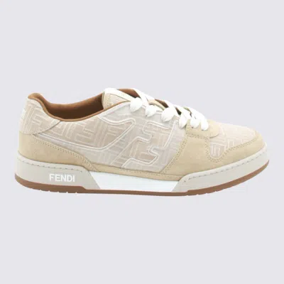 Fendi Beige Leather Sneakers In Sand