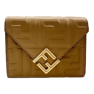 Pre-owned Fendi Beige Leather Wallet (tri-fold) () In Sand