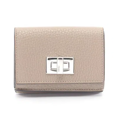 Pre-owned Fendi Beige Leather Wallet (tri-fold) () In Sand