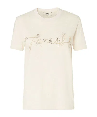 Fendi Beige Linen And Cotton T-shirt