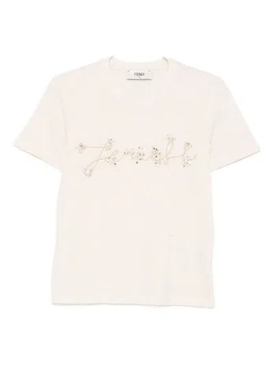FENDI BEIGE LINEN AND COTTON T-SHIRT