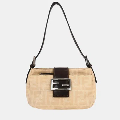 Pre-owned Fendi Beige Linen Zucca Handbag In Sand