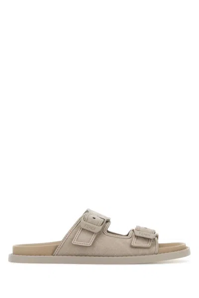 Fendi Beige Logo Sandals In Nude