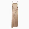 Fendi Square Neck Satin Maxi Dress In Beige