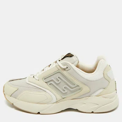 Pre-owned Fendi Beige Mesh And Nubuck Leather Lace Up Sneakers Size 42 In Sand