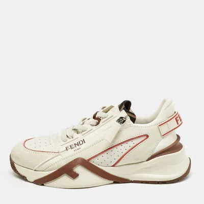 Pre-owned Fendi Beige Mesh And Suede Flow Sneakers Size 38