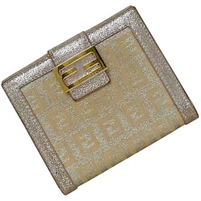 Pre-owned Fendi Beige Metallic Pink Canvas Leather Wallet (bi-fold) () In Beige, Metallic Pink