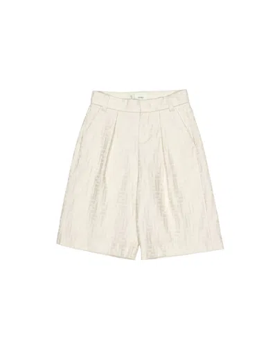 Fendi Kids' Beige Monogram Bermuda Shorts In Brown