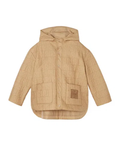 Fendi Beige Nylon Junior Jacket With Logo In Brown