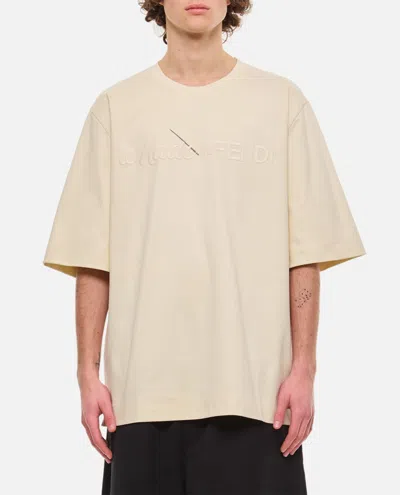 Fendi Oversized Cotton T-shirt In Beige