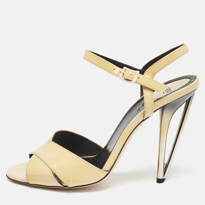 Pre-owned Fendi Beige Patent Leather Open Toe Ankle Strap Sandals Size 40