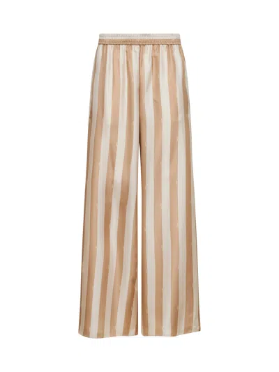 Fendi Beige Pequin Silk Pajama Trousers In Gray