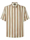 Fendi Beige Pequin Silk Shirt In Brown