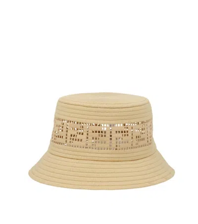 Fendi Beige Perforated Logo Bucket Hat In Neutral