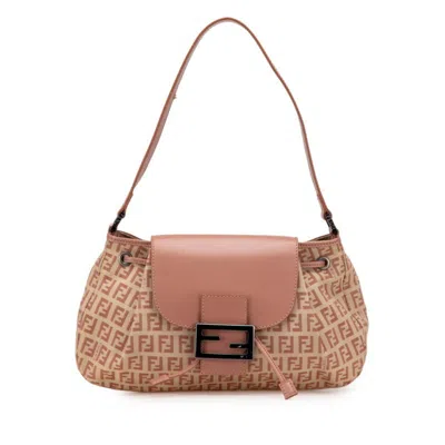 Pre-owned Fendi Beige Pink Canvas Leather Handbag Shoulder Bag () In Multi