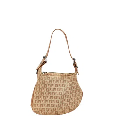 Pre-owned Fendi Beige Pink Canvas Leather Shoulder Bag ()