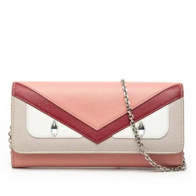 Pre-owned Fendi Beige Pink Red Leather Chain/shoulder Wallet ()