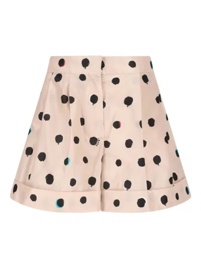 Fendi Women Pink Silk Shorts With Wide Leg And All-over Polka Dot Motif Woman In Burgundy
