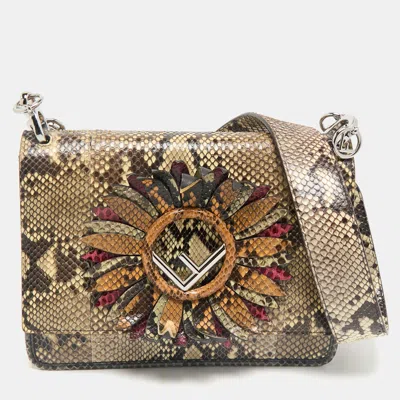 Pre-owned Fendi Beige Python Kan I F Logo Shoulder Bag