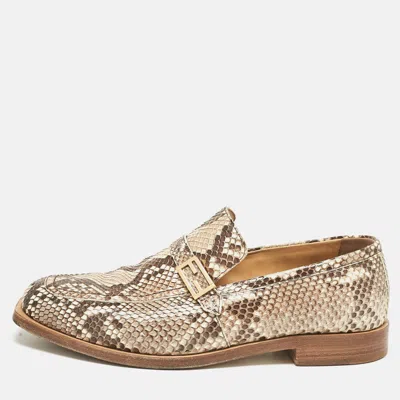 Pre-owned Fendi Beige Python Leather Slip On Loafers Size 42