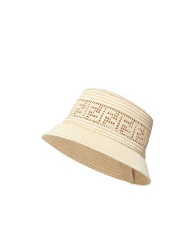 Fendi Beige Raffia Bucket Hat In Neutral