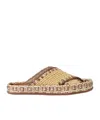 Fendi Beige Raffia-effect Material Slides In Multi