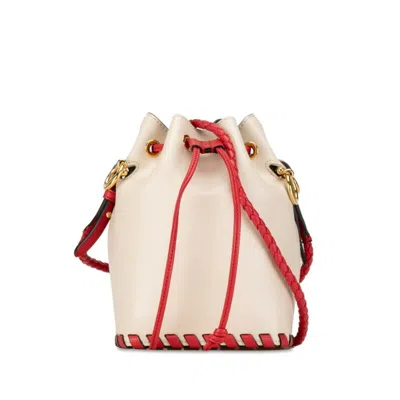 Pre-owned Fendi Beige Red Color Leather Shoulder Bag () In Beige, Red Color