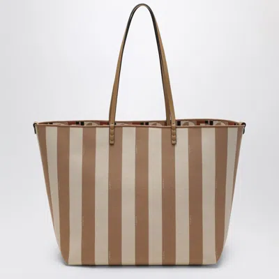 Fendi Beige Roll Large Reversible Shopper Bag In Brown