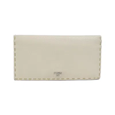 Pre-owned Fendi Beige Sand Leather Long Wallet (bi-fold) () In Beige, Sand