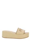 Fendi Beige Sandals With Logo Lettering On The Front In Fabric Woman In Neutral
