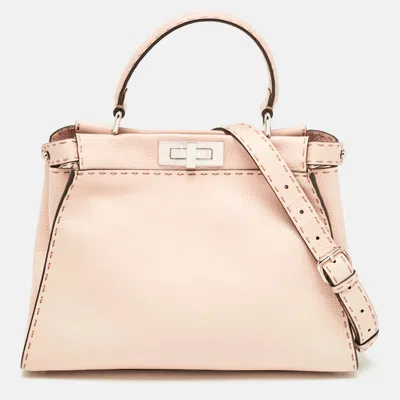 Pre-owned Fendi Beige Selleria Leather Medium Peekaboo Top Handle Bag