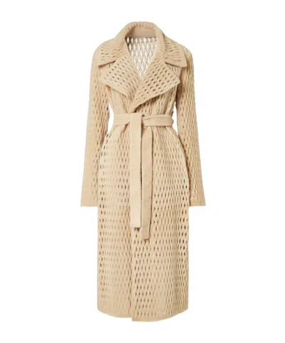 Fendi Honeycomb-effect Leather Coat In Neutral