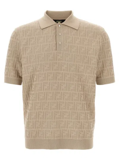Fendi Beige Short Sleeve Logo Polo In Brown
